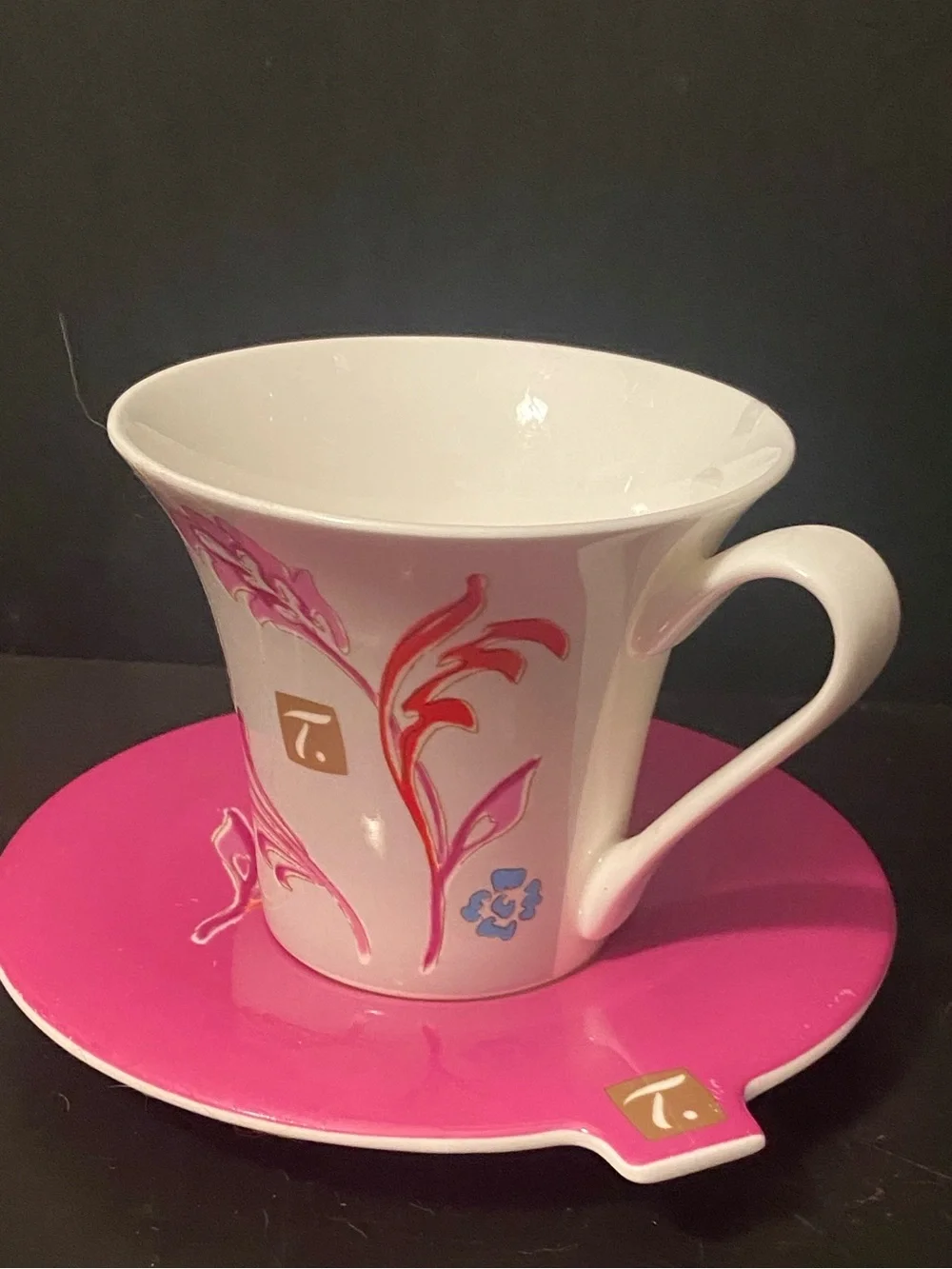 Ceramic Porcelain Art Nouveau Pink Gray Flower Cup/Saucer Set  Japan “T”